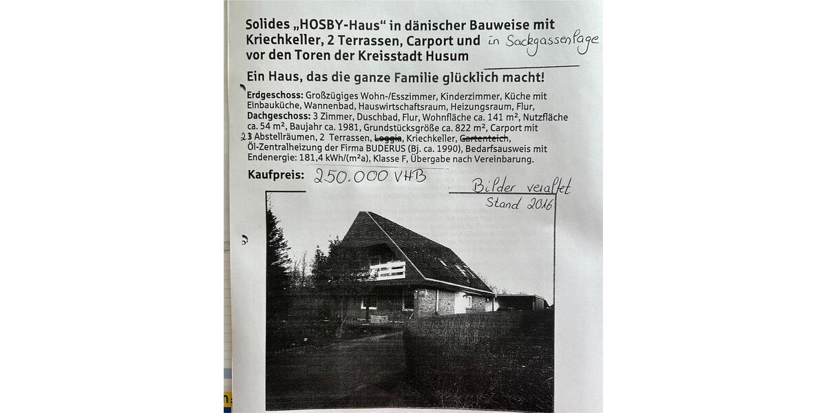 Einfamilienhaus Ostenfeld (Husum) - 5 Zimmer, 141 m&sup2;, 250.000&euro; | Angebot:22581551