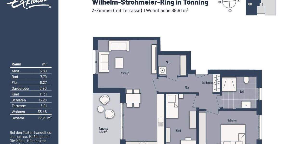 Etagenwohnung Tönning - 3 Zimmer, 88 m&sup2;, 469.000&euro; | Angebot:25745246